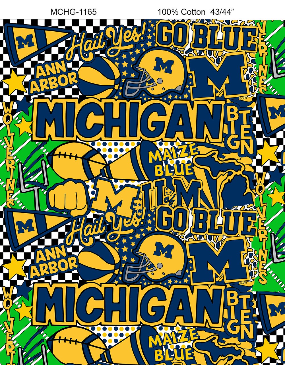 Sykel Enterprises-University of Michigan Cotton Fabric-Michigan Wolverines Pop Art Cotton Quilting Fabric